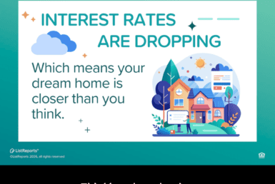 Smiling couple reviewing finances at a kitchen table with a model home and savings jar, representing mortgage savings and smart homeownership decisions.